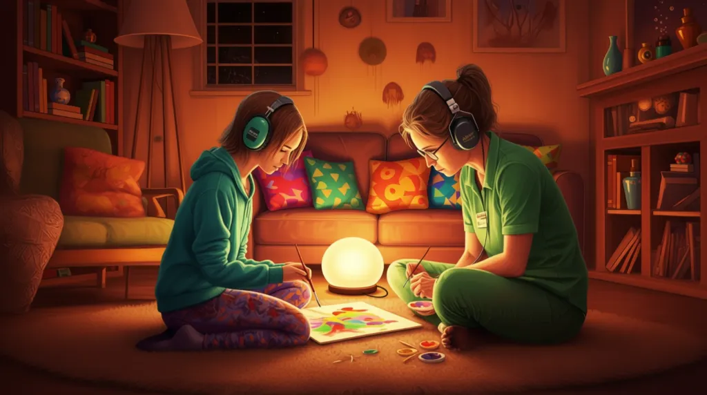 support worker colouring with a young girl