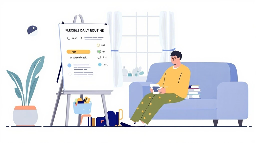 illustration of a guy reading books on a sofa
