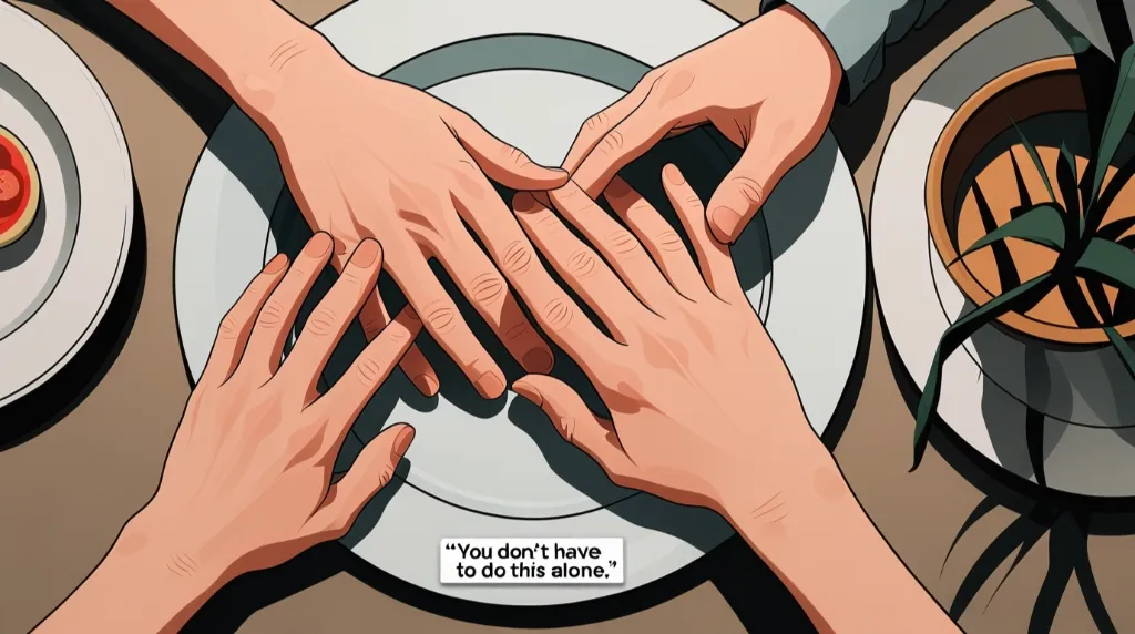 illustration of hands on a plate touching together