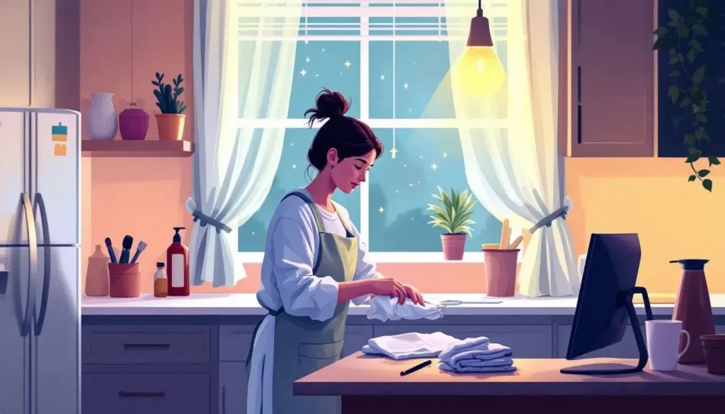 waking night support worker doing household tasks