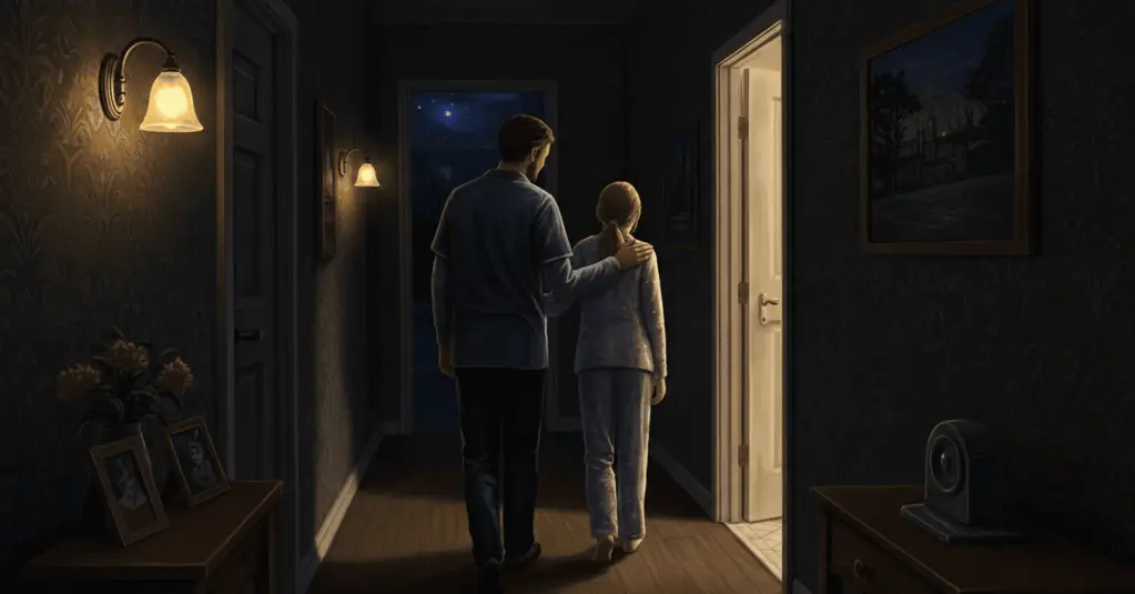 waking night support worker escorting a girl to bedroom