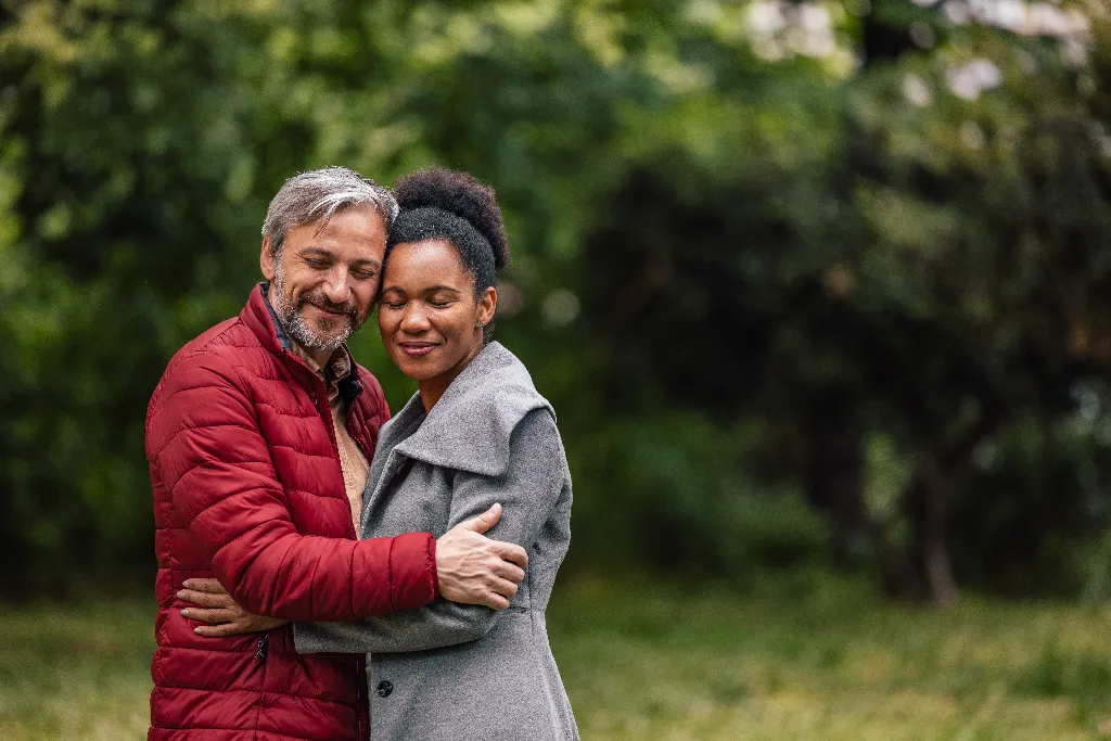a couple in love hugging