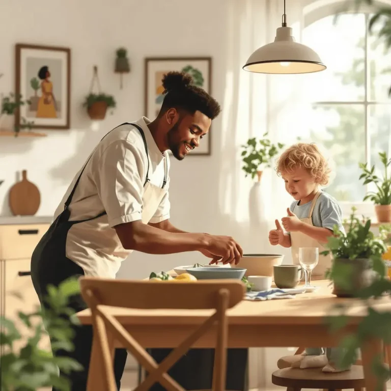 an african amaerican man cooking with a help of a small child