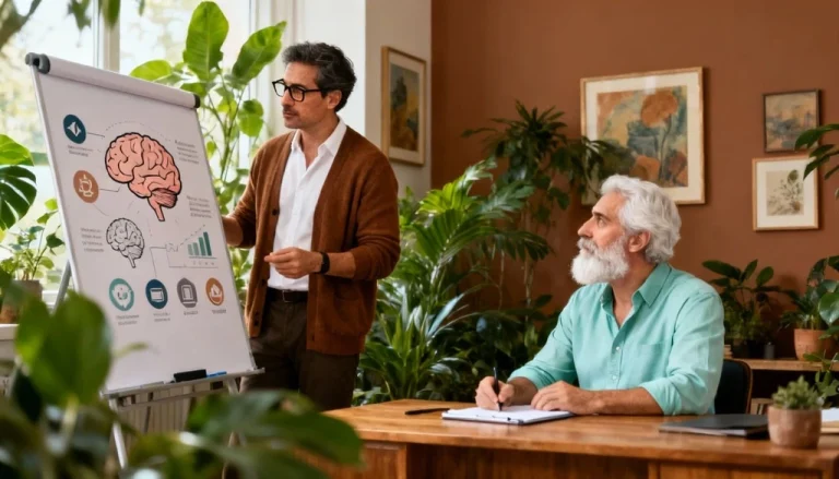 a man explaining to an elderly man about the human brain