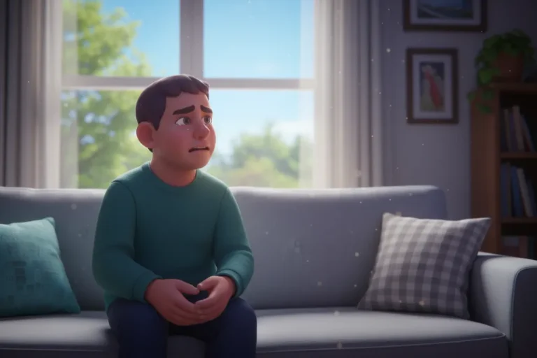 Autistic adult sitting alone at home.