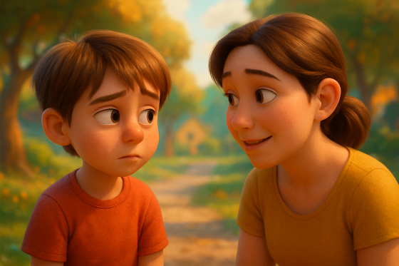 Eye-contact-autistic-child-looking-at-mother