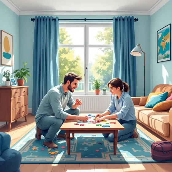 father and daughter playing with a puzzle