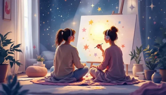 support worker painting with a young girl